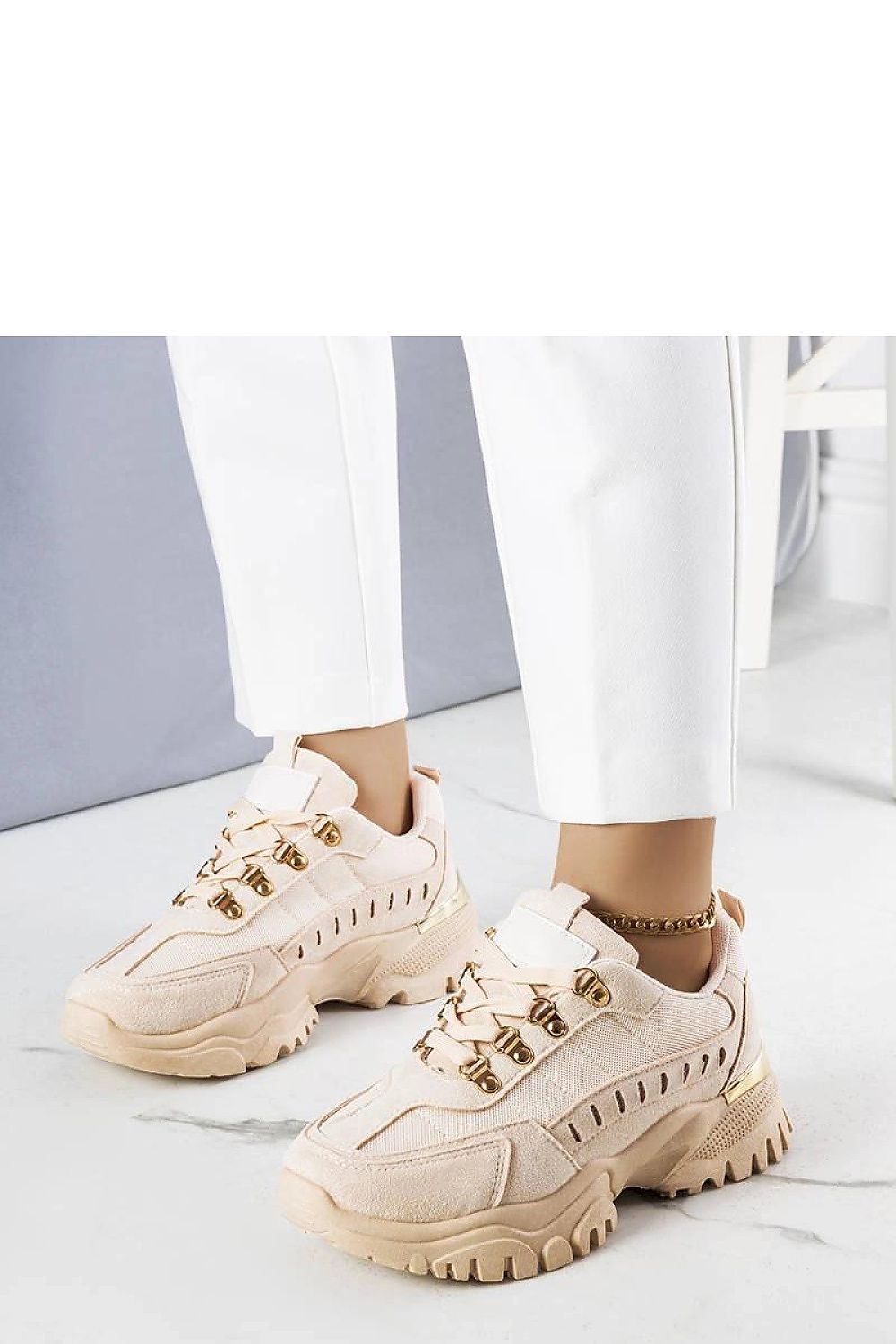 beige lace sneakers front view