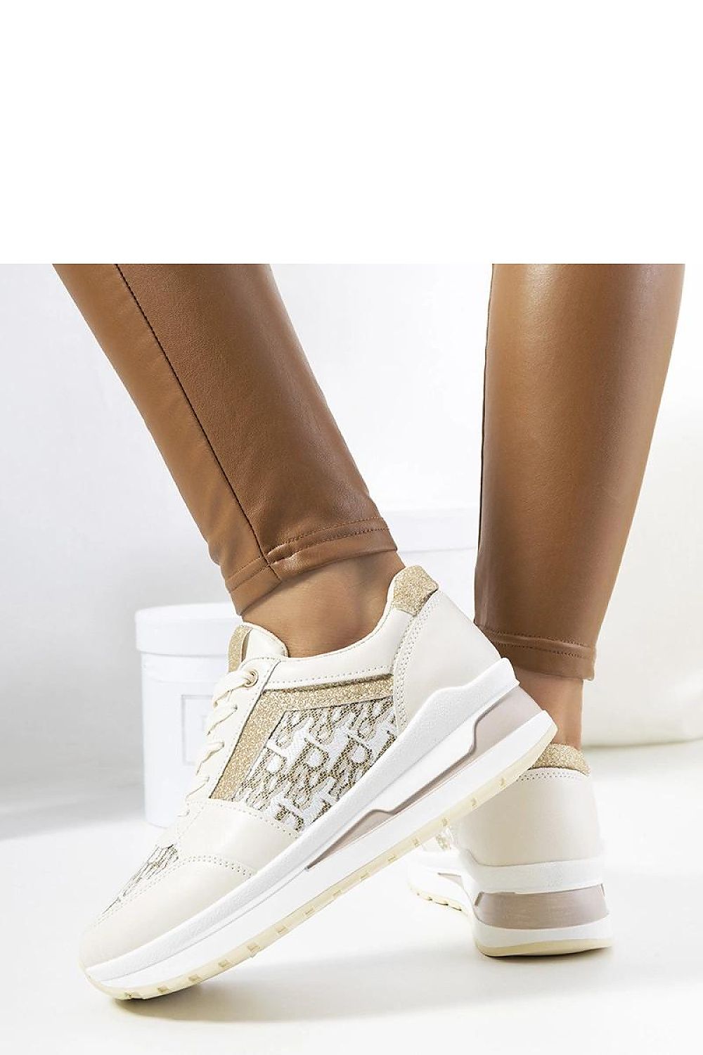 beige lace sneakers detail view