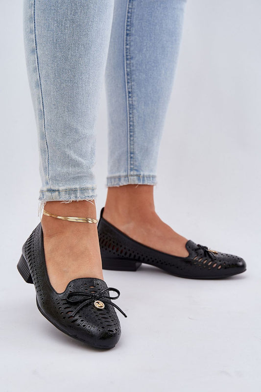 black lace mini ballet flats front view