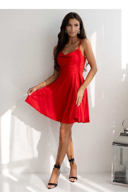 red flared short dress alternate angle