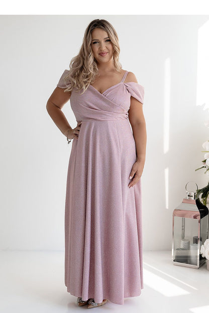 pink wrap flared long dress alternate angle
