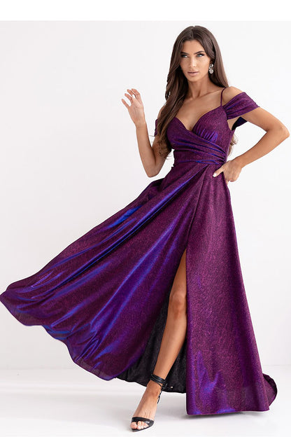 pink wrap flared long dress view 10