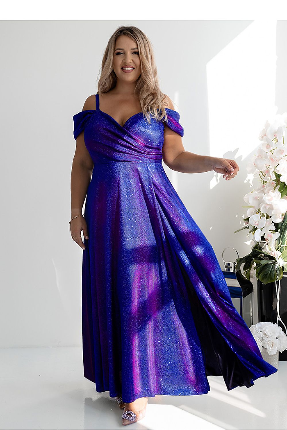 pink wrap flared long dress view 13