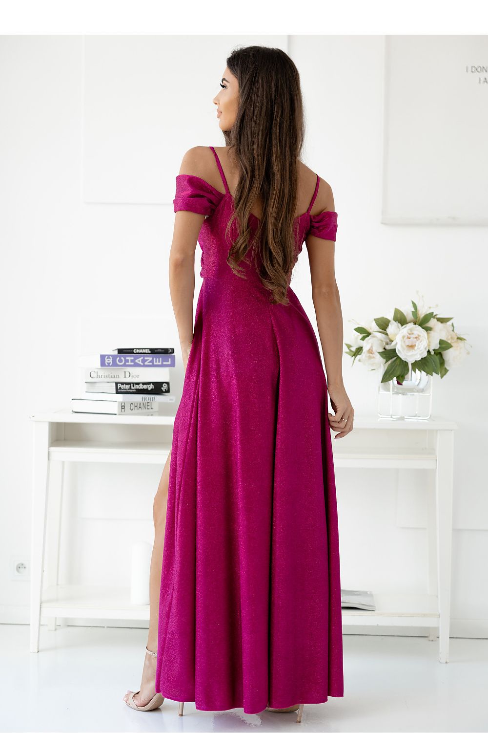 pink wrap flared long dress view 18