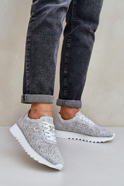 grey sequin sport shoes front view