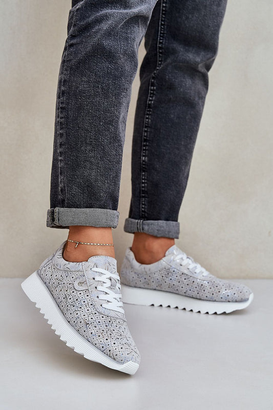grey sequin sport shoes front view
