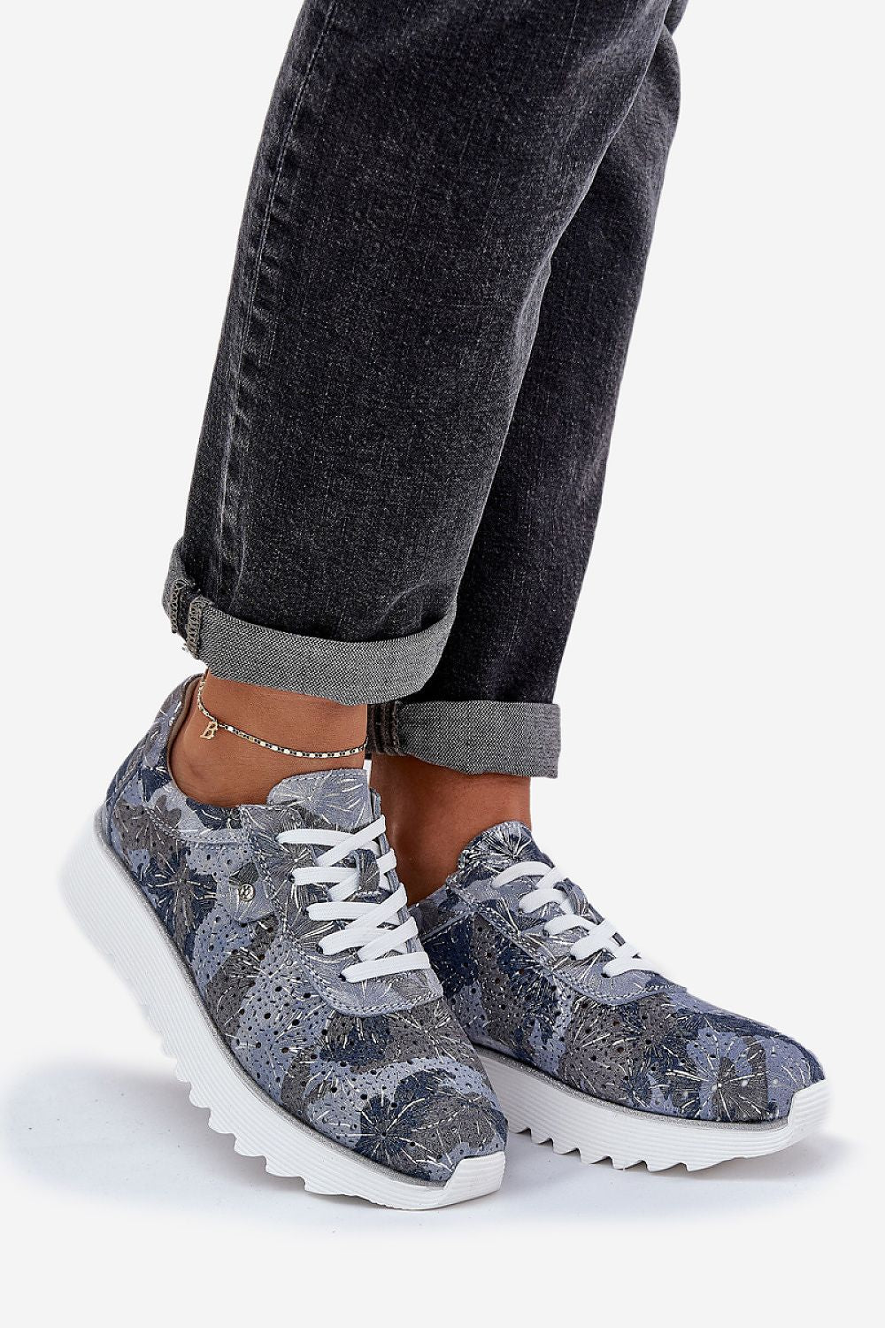 grey sequin sport shoes back view