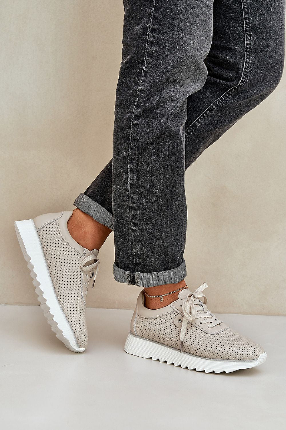 beige sequin sport shoes front view