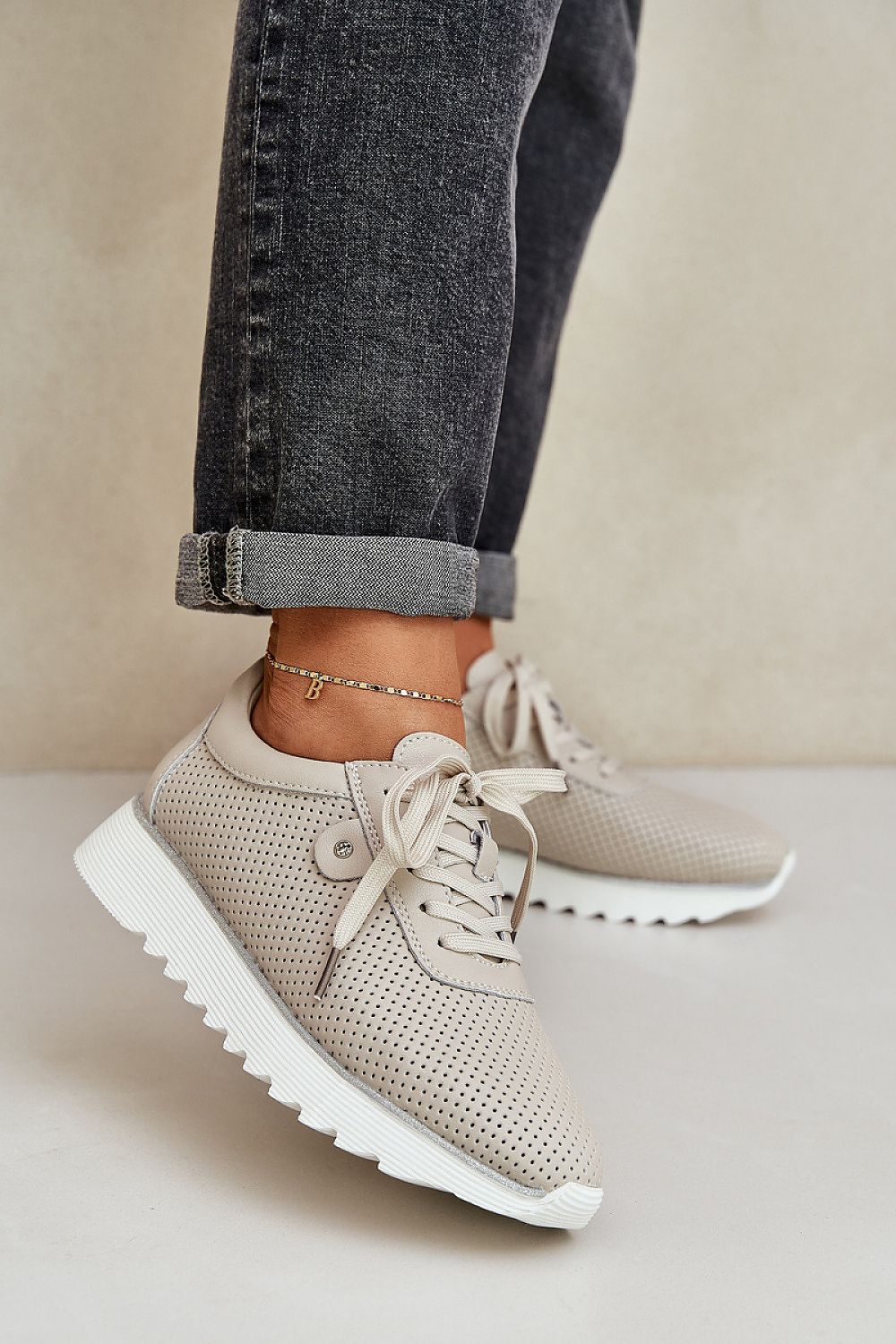 beige sequin sport shoes detail view