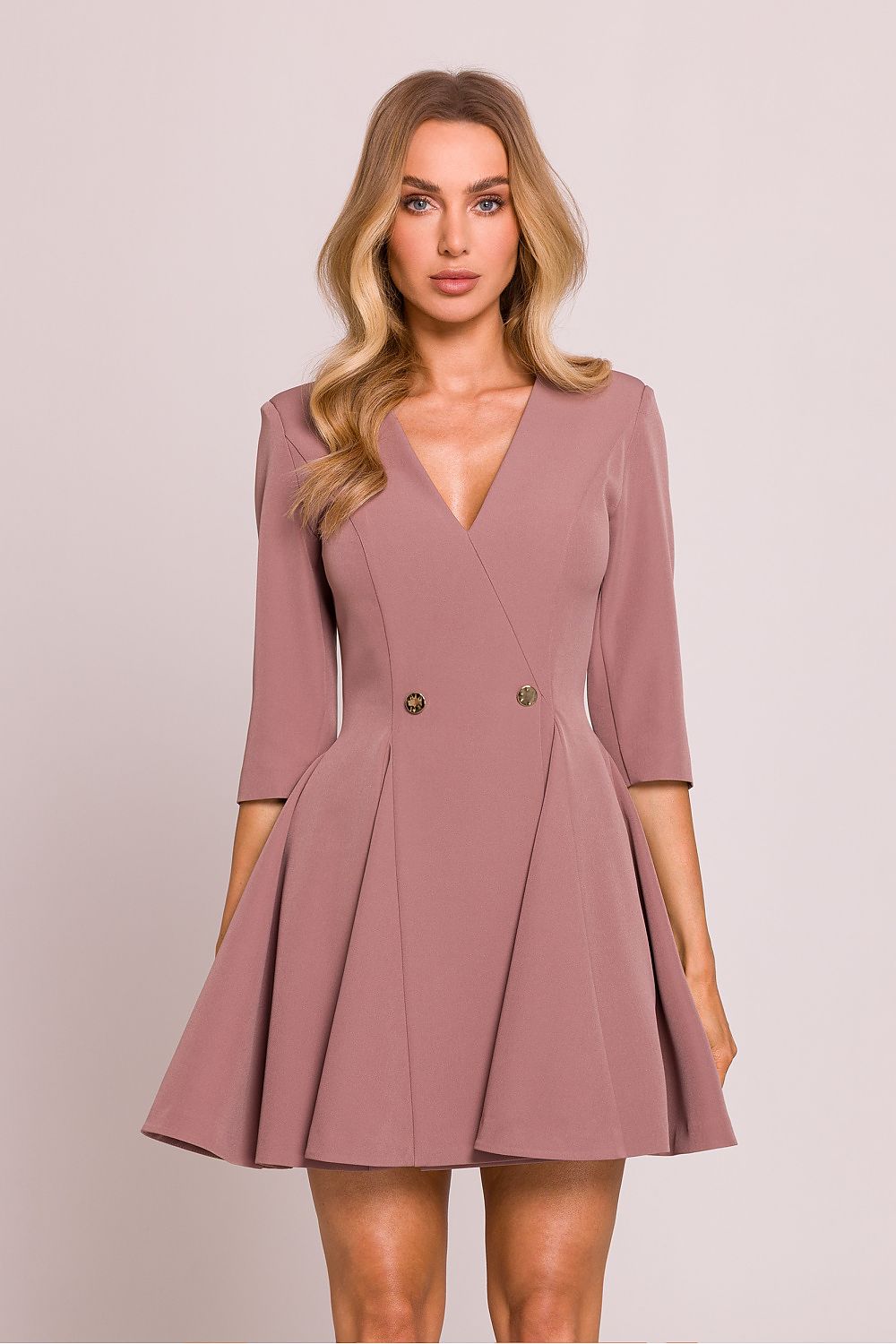 brown flared mini day dress front view