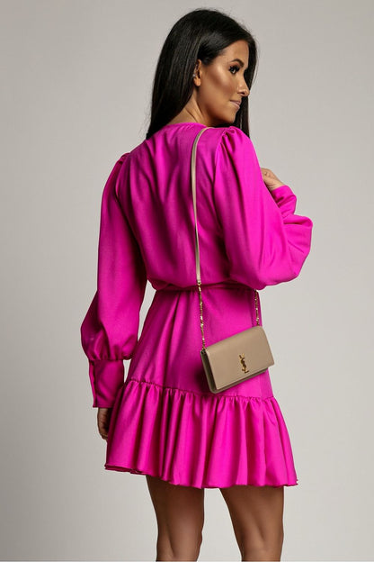 pink wrap ruffle day dress detail view