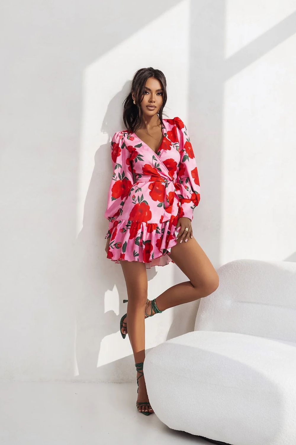 pink wrap ruffle day dress view 14