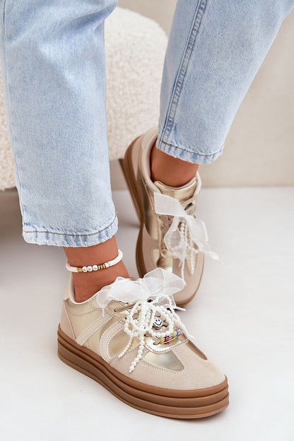 beige lace sport shoes detail view