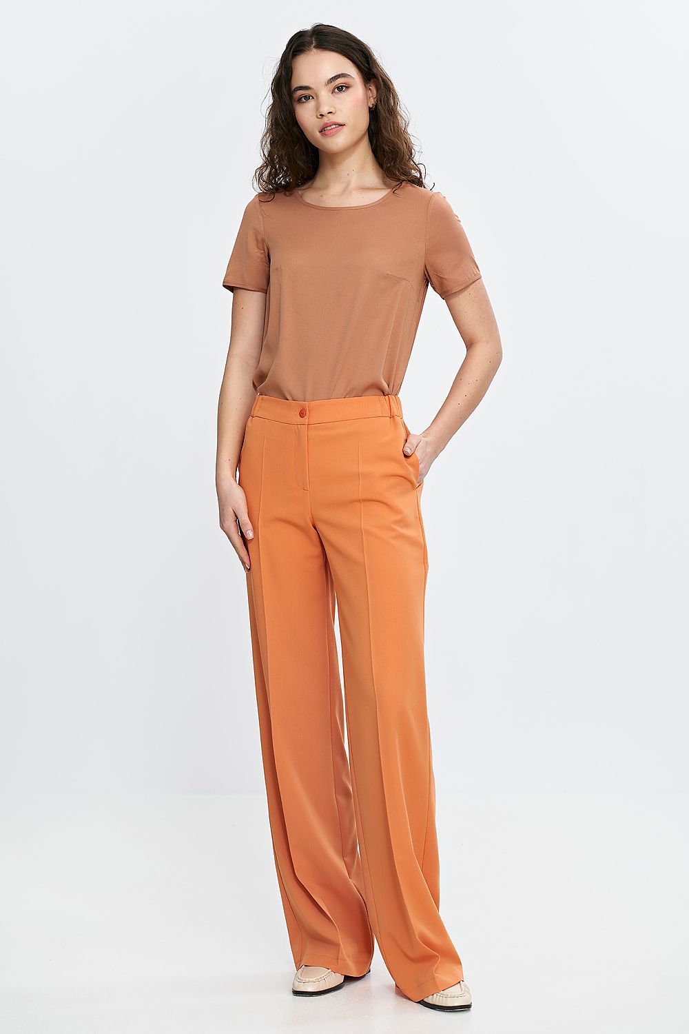orange vivid orange women's wide leg trousers with comfortable fit and elegant details alternate angle