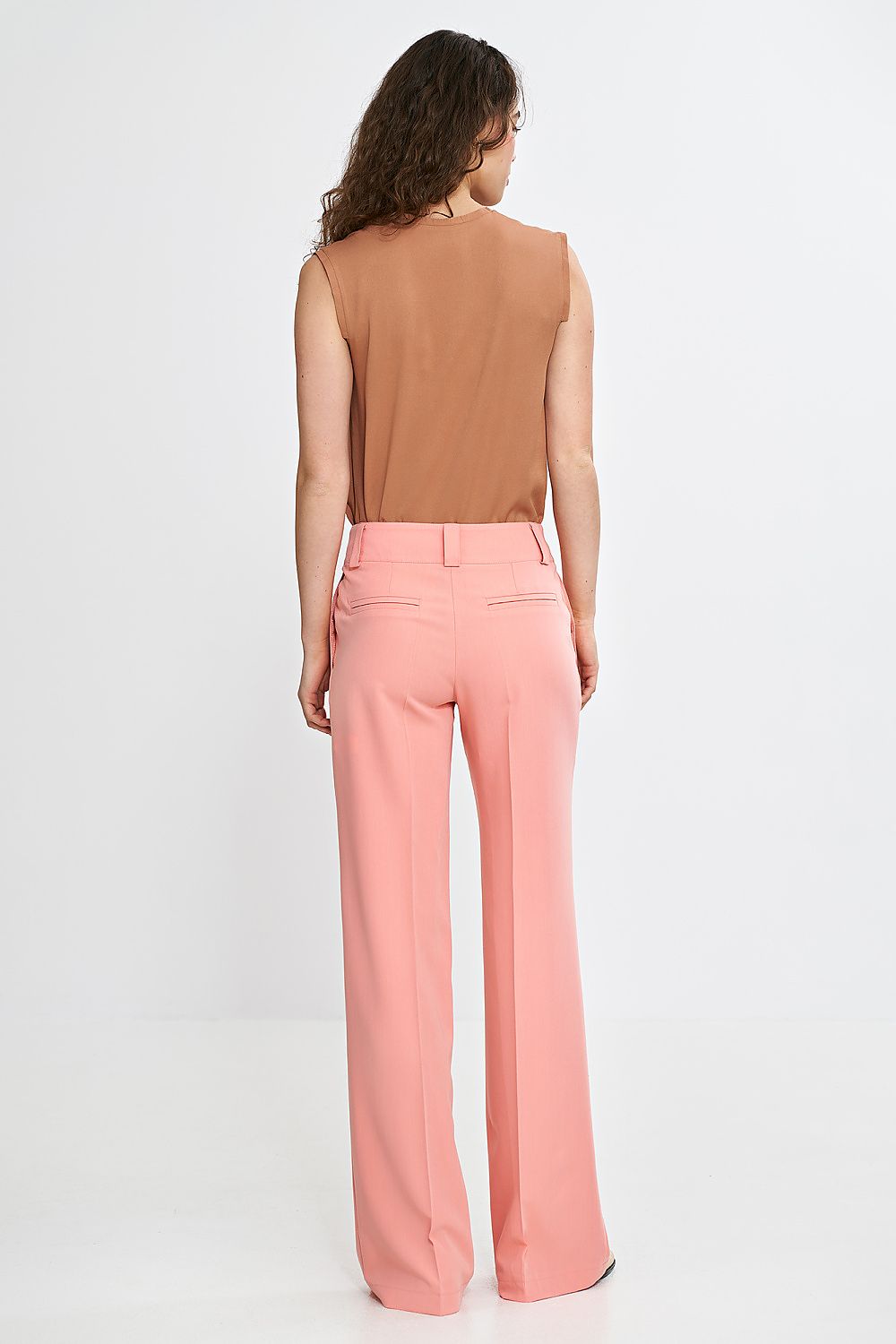 pink belted vivid pink belted trousers for women - elegant wide-leg design & comfortable fit back view