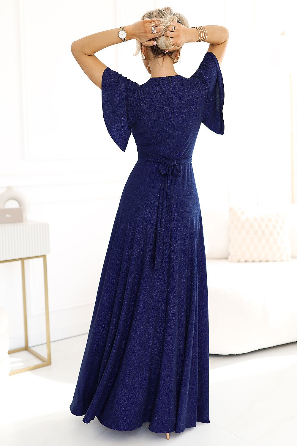 black wrap belted long dress view 8