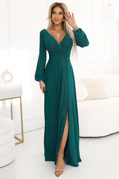 black long sleeve v-neck long dress view 7