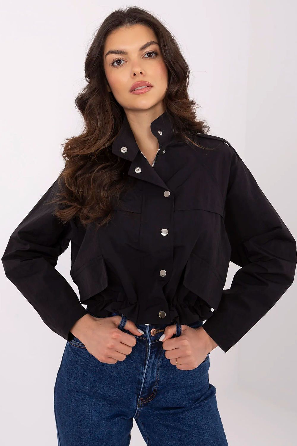 black long sleeve mini jacket front view