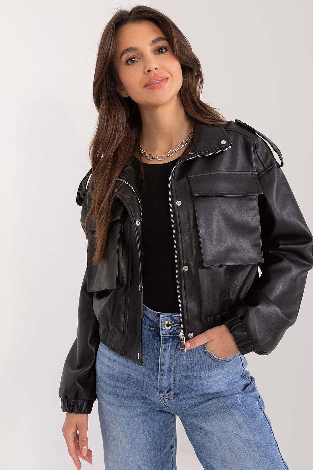 black long sleeve jacket front view