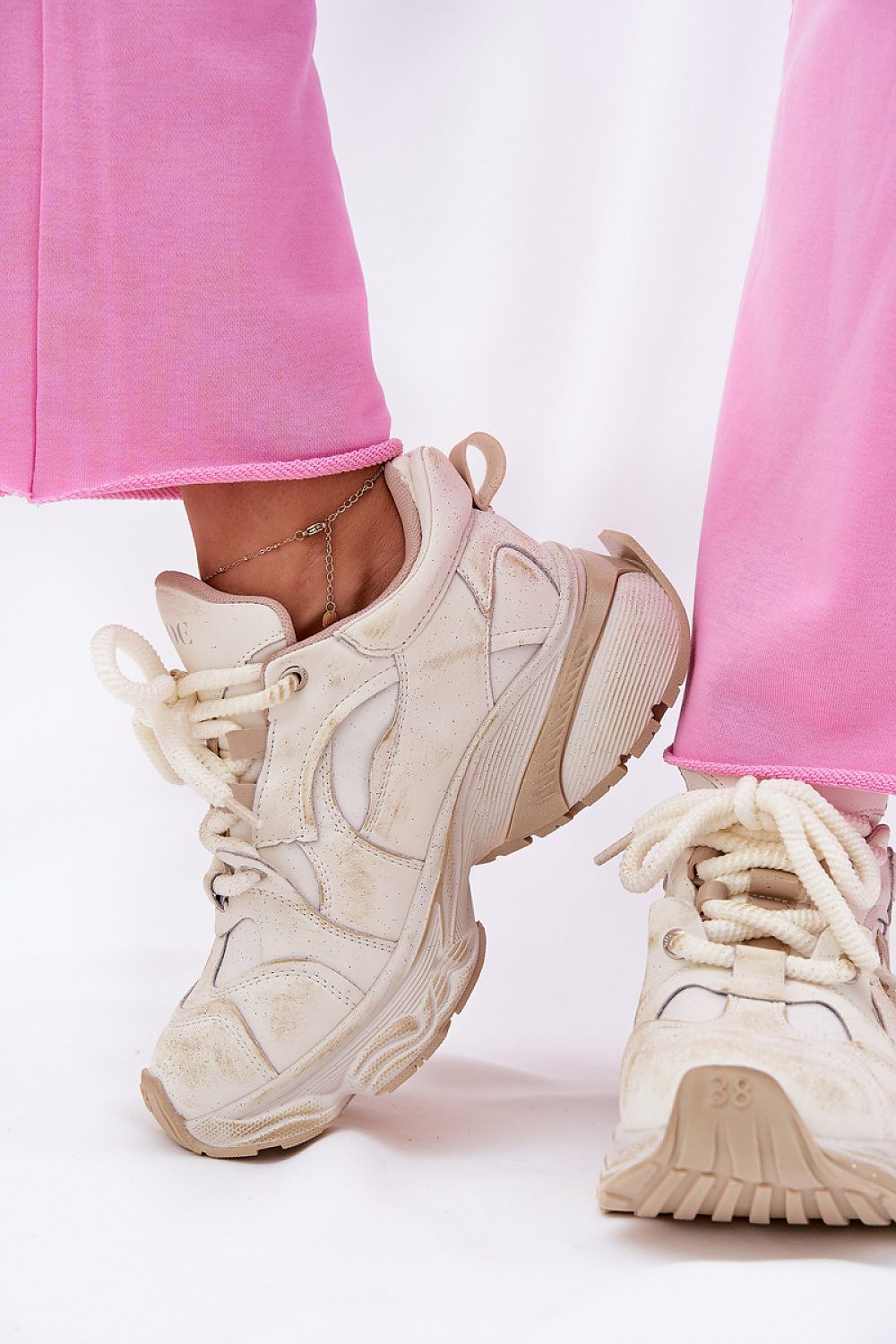 beige sequin sport shoes front view