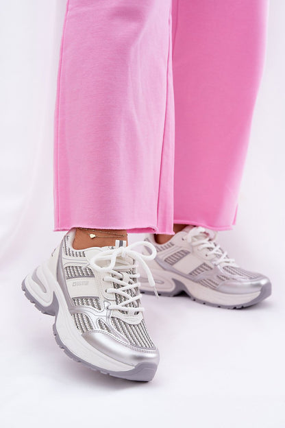 grey sport shoes back view