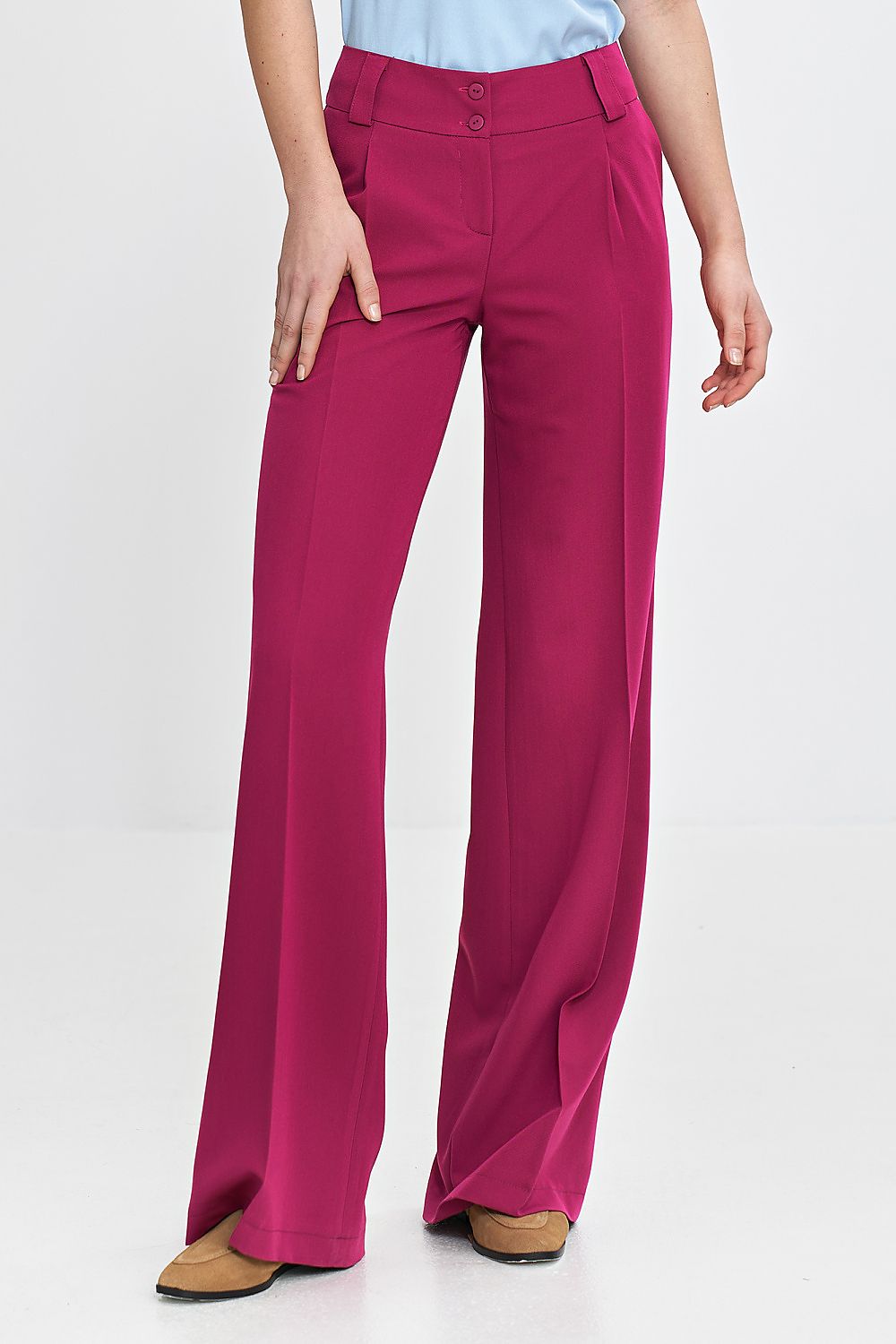 pink belted vivid pink belted trousers for women - elegant wide-leg design & comfortable fit side view