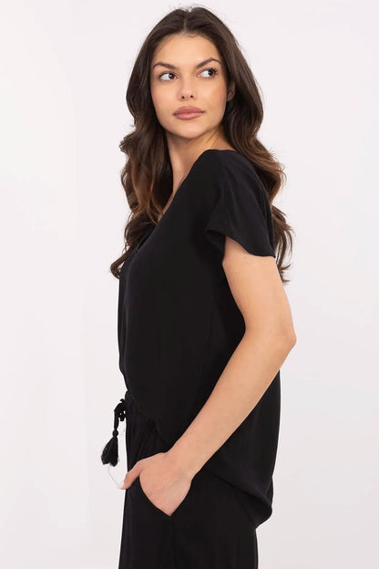 Women's Black and Green Blouse side view