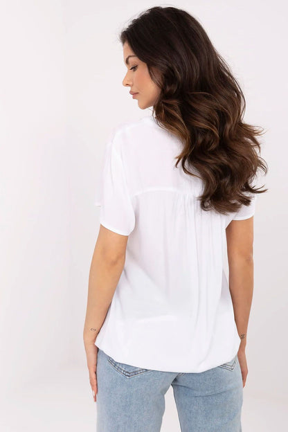 Women's White, Black, and Blue Blouse detail view