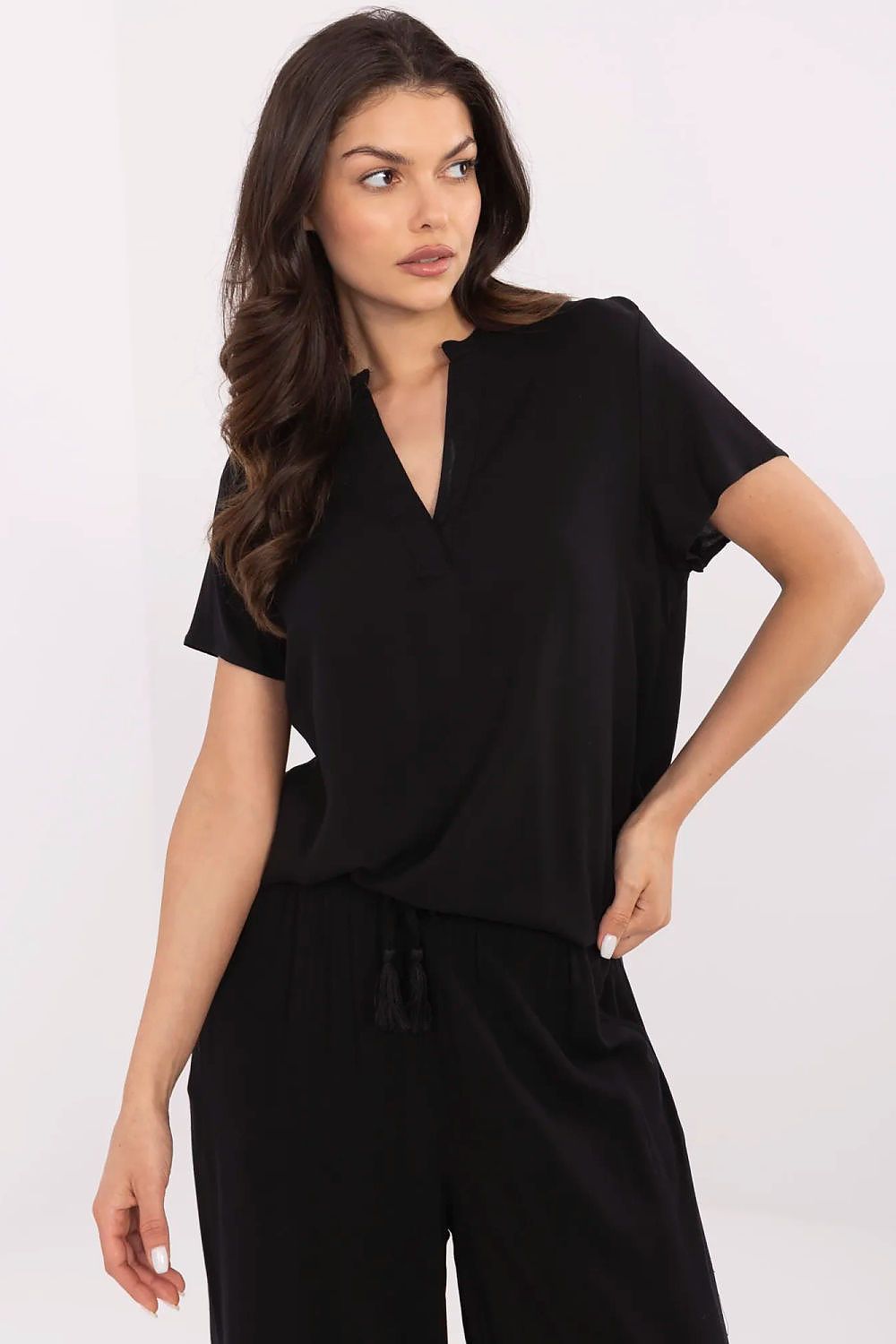 Women's White, Black, and Blue Blouse back view