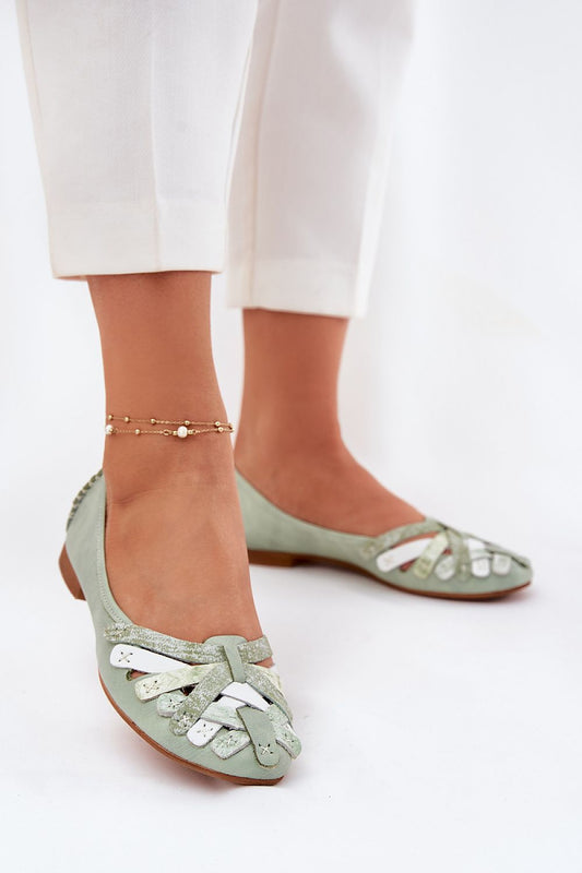 green ballet flats front view