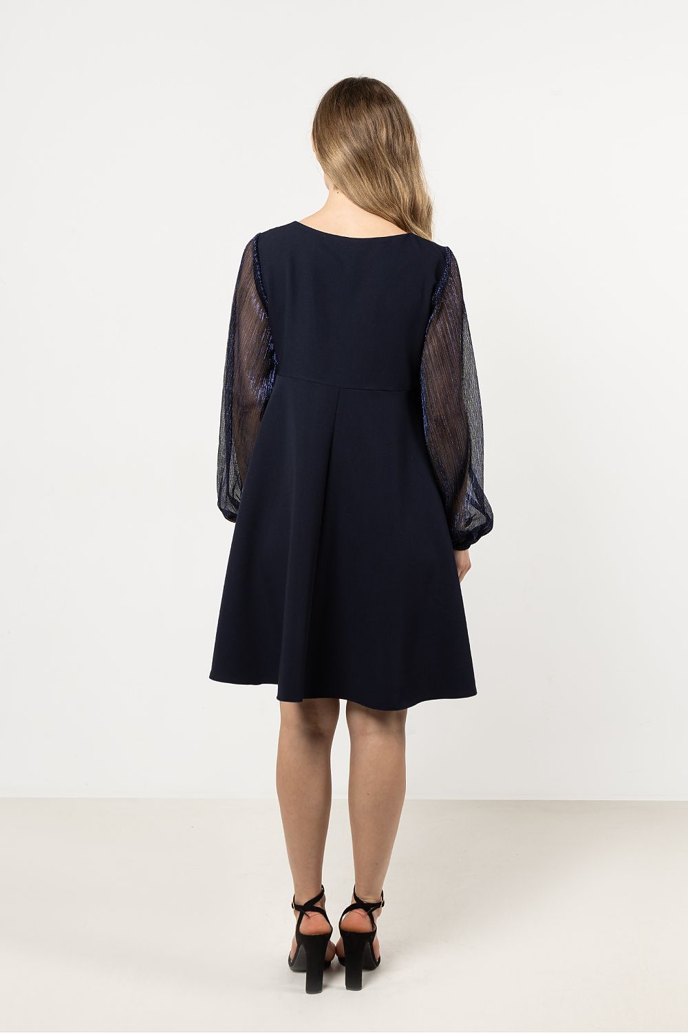 navy blue tulle evening dress detail view