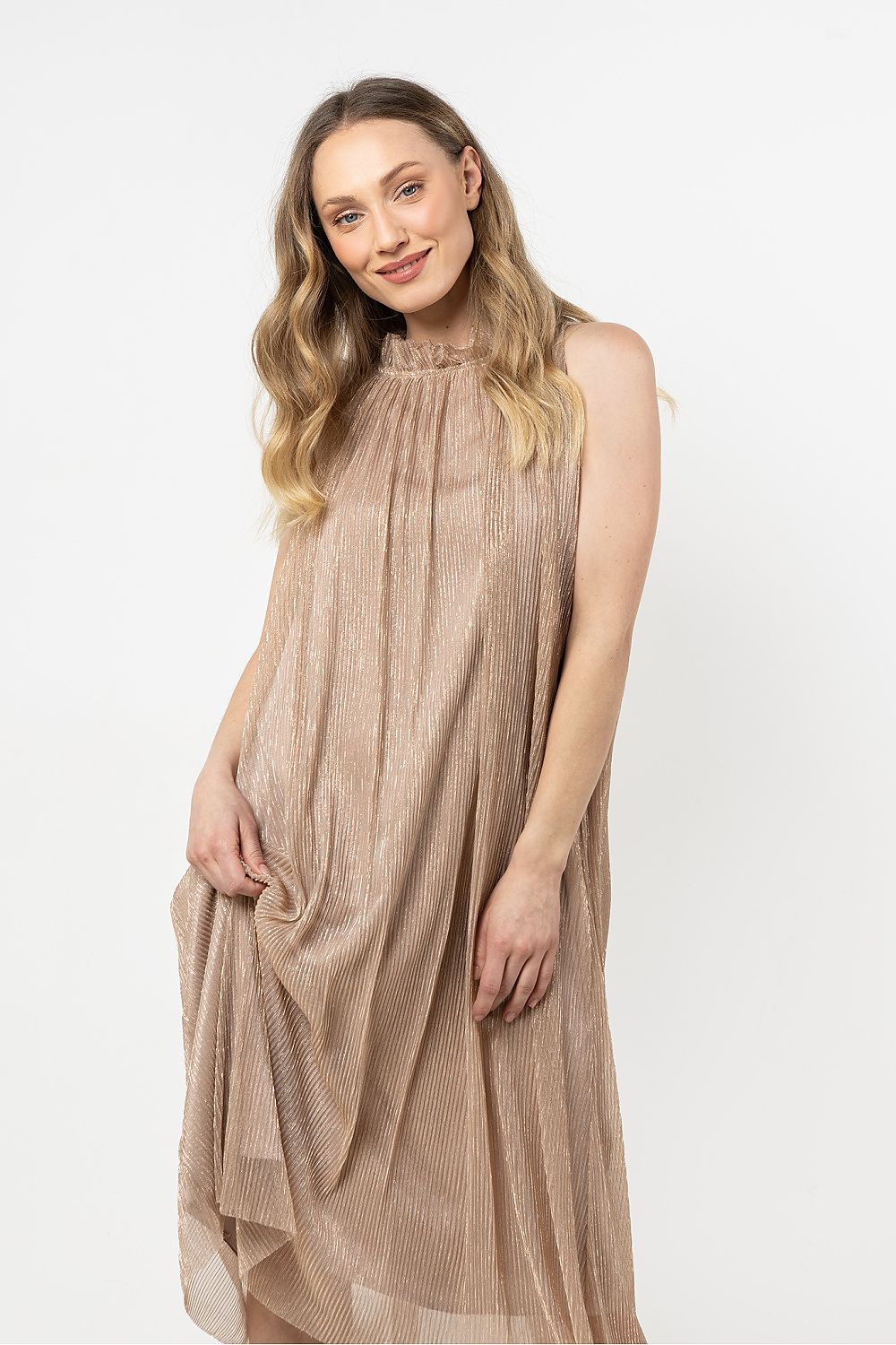 navy blue satin belted evening dress side view