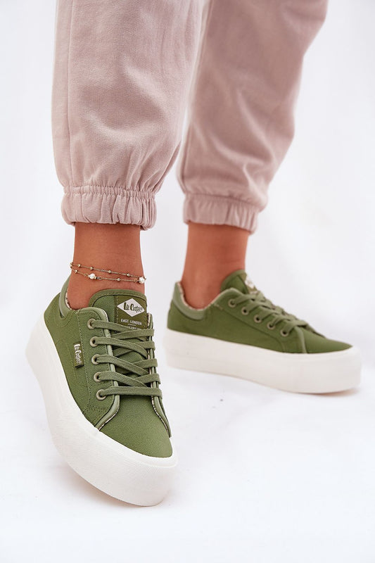 green sneakers front view