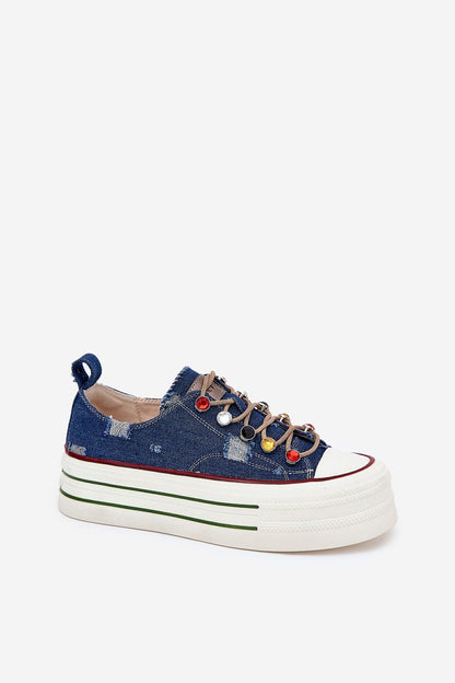 navy blue lace sneakers alternate angle