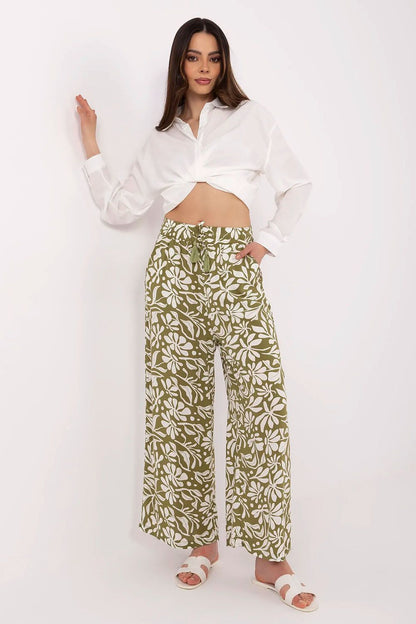 Women's Green, Black, and Blue Women Trousers front view