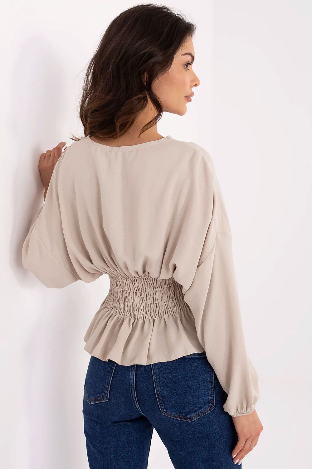 Women's Beige, Green, and White Blouse detail view