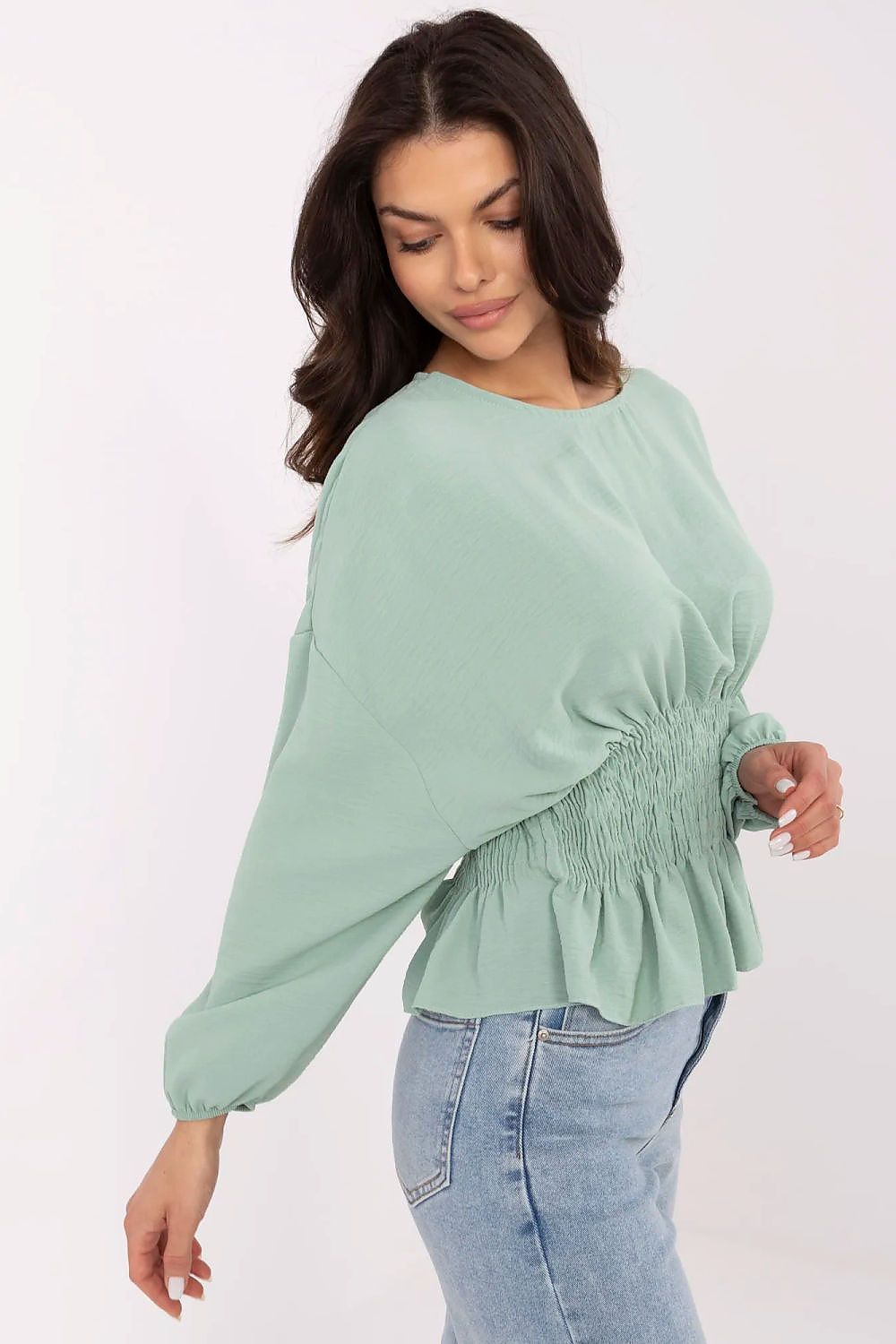Women's Beige, Green, and White Blouse view 5