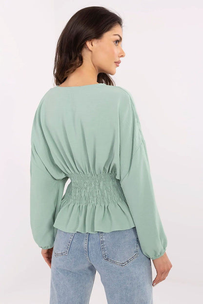 Women's Beige, Green, and White Blouse view 6