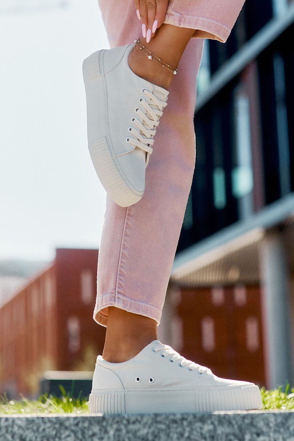 beige sneakers detail view