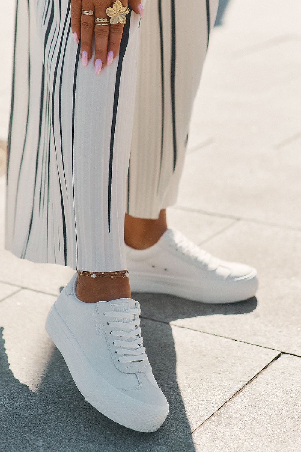 white sneakers detail view