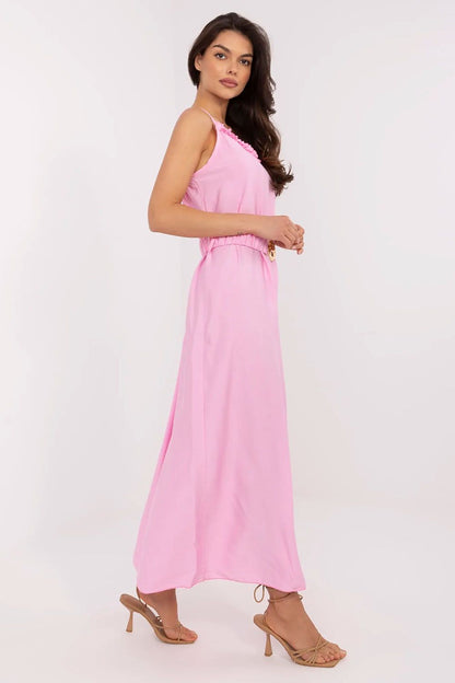 beige ruffle belted day dress view 8