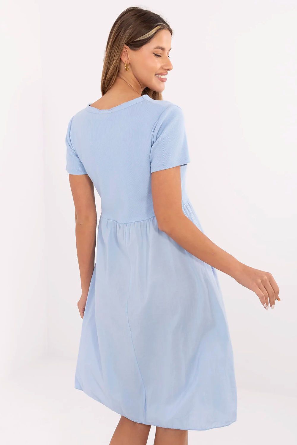 blue ribbed flared day dress detail view