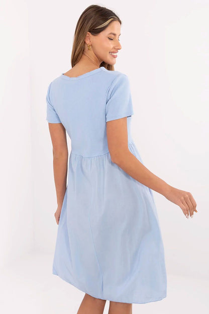 blue ribbed flared day dress detail view