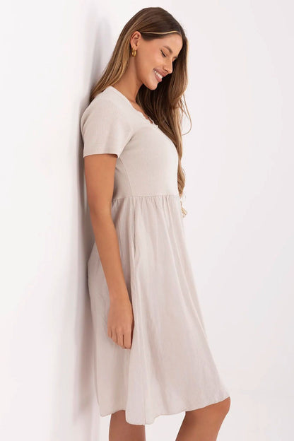 blue ribbed flared day dress side view