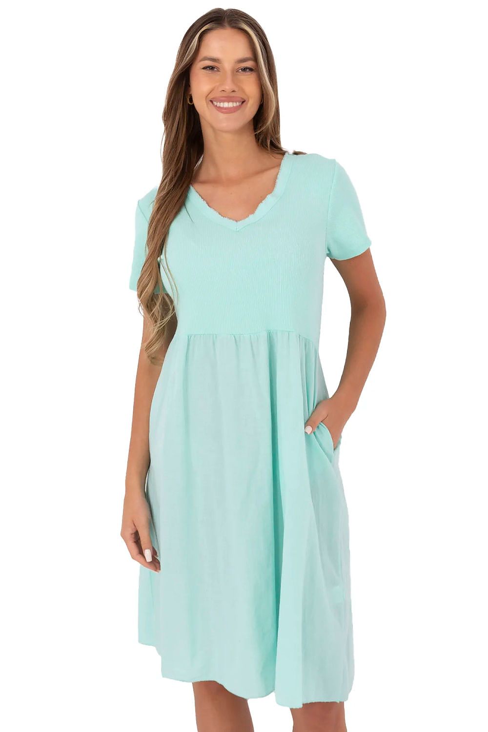 blue ribbed flared day dress view 11