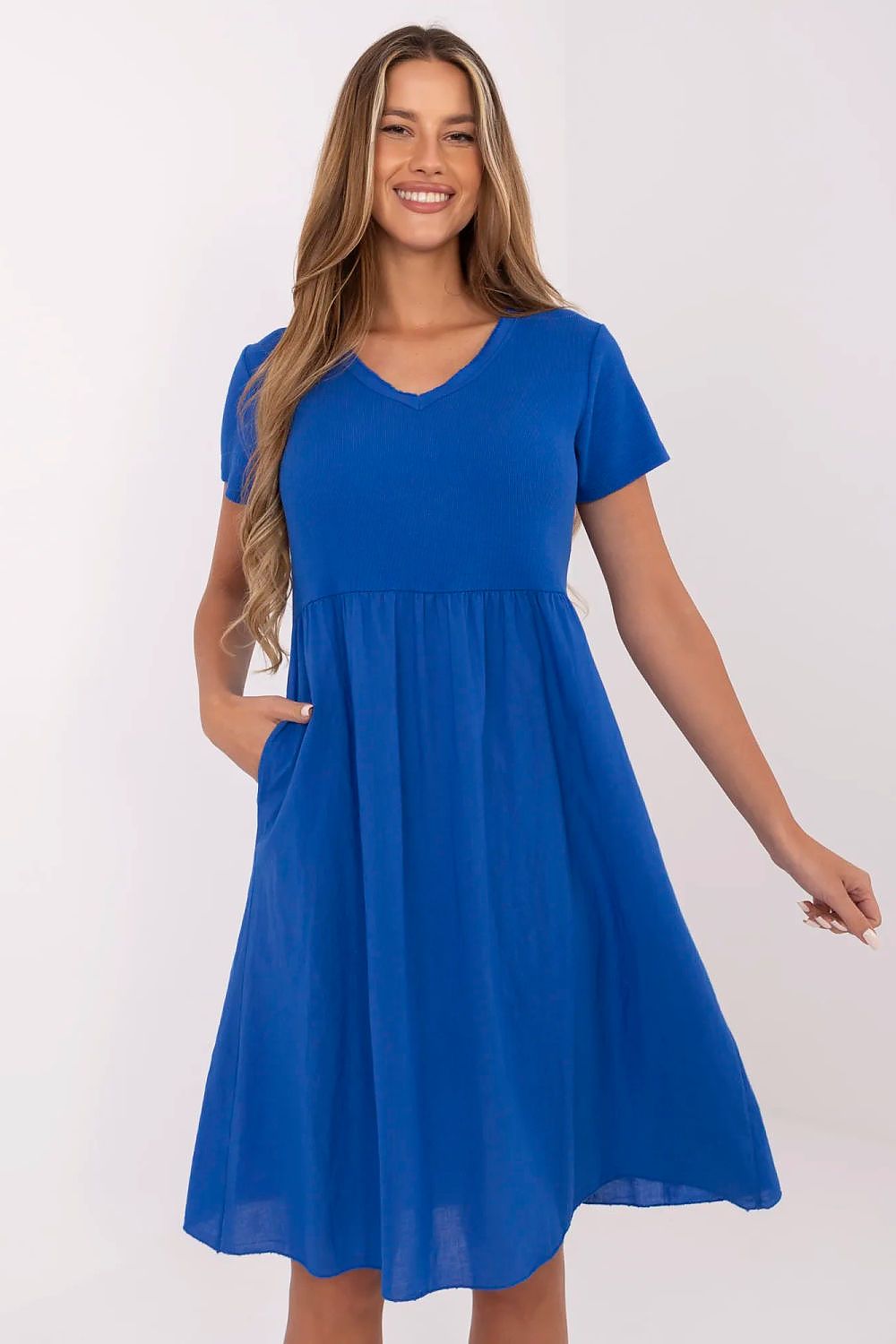 blue ribbed flared day dress view 16