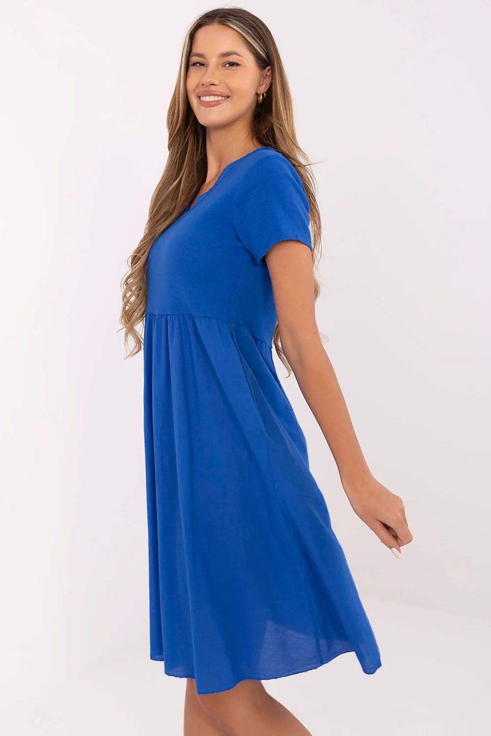 blue ribbed flared day dress view 17