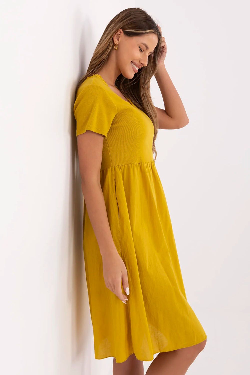 blue ribbed flared day dress view 20