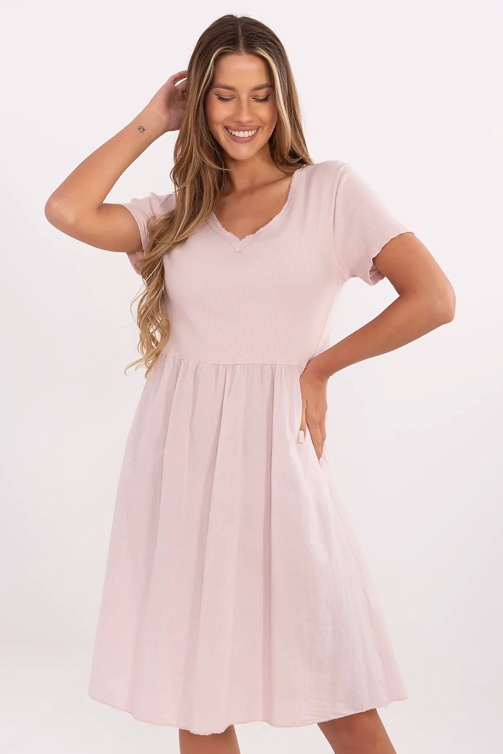 blue ribbed flared day dress view 22