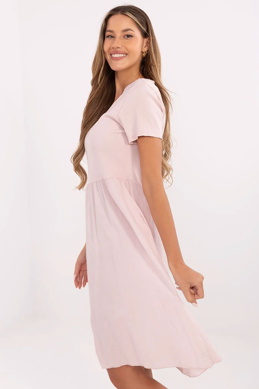 blue ribbed flared day dress view 24